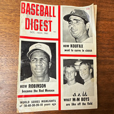 Baseball Digest Magazine Oct-Nov 1961 Sandy Koufax / Reds Robinson Cover picture