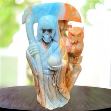Large Crystal Grim Reaper Statue with Soul Orb and Scythe Caribbean Calcite picture