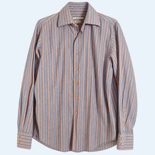 Carven Dress Shirt Mens L Double Fit 100% Cotton Blue Orange Button Down picture