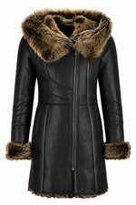 Women's Black Genuine Sheepskin Leather Handmade Winter Long Coat Classic Jacket picture