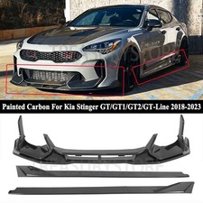 For Kia Stinger 18-23 Carbon AD Style Front Bumper Lip+Side Skirt Extension Set picture