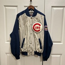 Vintage Majestic Chicago Cubs Pinstripe Jacket Cooperstown Button Up - Large picture