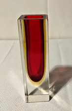 Vintage Murano Italian Sommerso Block Small Vase/Flavio Poli Style/Red & Yellow picture