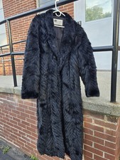 Vintage Black Genuine Died Mink Fur Full Length Double Breasted Coat Size XL EUC picture