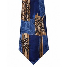 Vintage Farah 100% Silk Necktie Blue Tan Abstract Botanical Made in USA picture