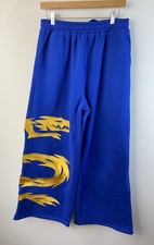 Hidden Elements  Ryu Blue Yellow Dragon Sweatpants Sz L Wide Leg Baggy New picture