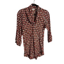 Anokhi Blouse Size Small Red Geometric Circle Cowl Neck 3/4 Sleeve Boho Top NEW picture