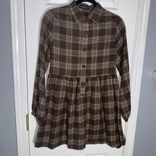 SHEIN Beige Brown Plaid 1/4 Button Up Long Sleeve Dress Women’s Size XS New picture