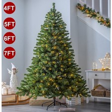 4/5/6/7FT Green Spruce Realistic Artificial Christmas Tree with LED Lights Stand picture