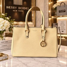 Henri Bendel West 57th Saffiano Leather Satchel Yellow Gold Hardware picture