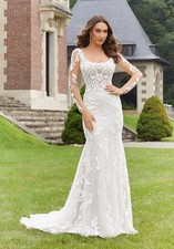Morilee Mermaid Lace Sequin Beaded Wedding Dress 2418 Darlene Ivory Porcelain 14 picture