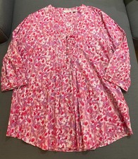 Liz Claiborne NY Pink Purple Floral Pintuck Cotton Tunic Blouse Top Size XL NWOT picture