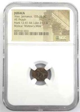 Widows Mite NGC Certified * Select * Judean Prutah 103-76 BC Alexander Jannaeus picture