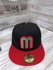 New Era 59fifty Fitted Baseball Cap Black Color Mexico Logo Size 7 1/2. picture