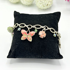 Brighton Butterfly Flower Charm Bracelet Silver Tone Enamel Crystal picture