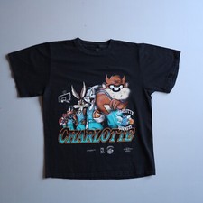 Vintage 90s NBA Charlotte Hornets Warner Bros Looney Tunes Taz Shirt Bugs Holes picture
