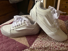 VANS Old Skool White Leather Low Top Lace-Up Sneakers Rubber Waffle Sole picture