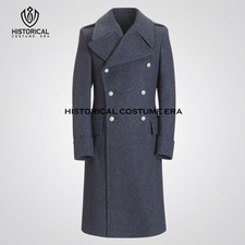 WWII RAF Blue Greatcoat – Classic Military Double-Breasted Wool Trench Overcoat picture