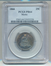 1866 Seated Liberty Quarter PCGS PR64 Motto-only 725 1866 Proof Quarters minted picture
