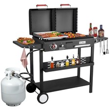 Dual Fuel Gas & Charcoal Grill Combo with Flat Top Griddle Dual Lids Outdoor BBQ picture