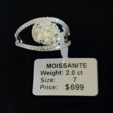 Moissanite 2.0ct Round Prong Set Split Shank Cocktail Ring Silver Color Size 7 picture