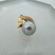 Na Haku 14k Yellow Gold Silver Pearl Pendant Hawaiian Leaf Leaves Textured picture