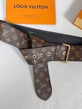 Louis M4500Z Trench 65mm Monogram Canvas Belt Brown Gold Buckle New picture