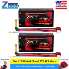 2x Zeee 7.6V 120C 2S Shorty Lipo Battery 6000mAh 4mm Bullet T Plug for RC Car picture