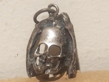 1880 Victorian Memento Mori Skull Fob Pendant Sterling Silver 925 picture