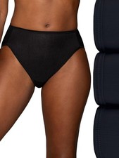 Women's High Cut Silky Stretch Satin Trim Panties Size 7 Midnight Black 3 Pack picture