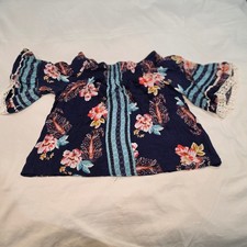 Haute Project Off Shoulder Top Womens Medium Navy Floral Paisley Lace Excellent picture