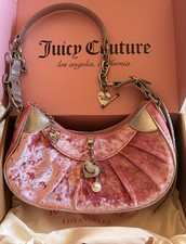 Juicy Couture Pink Velour Shoulder Bag Gold Chain Pearl Charm Y2K picture