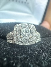 14ct White gold Halo Princess Cut  Engagement ring With Wedding Band picture
