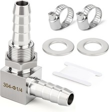 1PCS 304 Stainless Steel 90 Degree Hose Barb Thru-Bulk Bulkhead Fitting 1/4