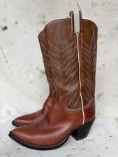 VTG James Owens Custom Brown Leather Embroidered Flame Texas Cowboy Boots 10 E picture
