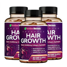 NEW Rainbow Nutrients ADVANCED Hair Growth Vitamins – Biotin 10,000mcg, Collagen picture