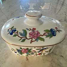 Aynsley Pembroke Floral Bone China Oval Covered Dish w/ Lid, England White picture