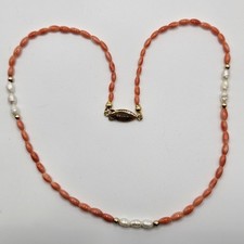 Pink Angel Skin Coral and Pearl Beaded Necklace Filagree Clasp 16