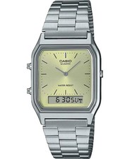 Casio Analog-Digital Vintage Style Dual Time S.Steel Band Watch AQ-230A-9A picture