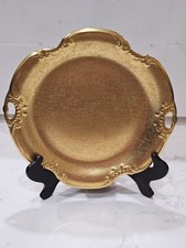 VINTAGE PICKARD CHINA ALL OVER GOLD ENCRUSTED DAISY & ROSE 4 Lobe TRAY DISH #717 picture