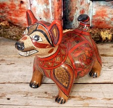 Colima Dog Tonala Burnished Pottery Fish Bird & Flowers Handmade Mexico Folk Art picture