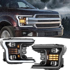 2* Full Black LED Headlights For Ford F-150 2018 2019 2020 DRL Projector Lamps picture