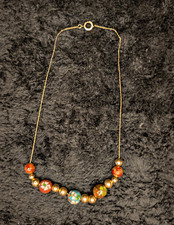 Vintage 14KT Gold Cloisonné Beaded Chain Necklace with 14k Gold Beads 16.5 in picture