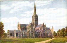 Salisbury Cathedral Vintage Postcard J. Salmon J. R. Quinton Art England picture