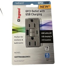 Radiant® 15A Tamper-Resisant Self-Test GFCI USB Type A and C Outlet Nickel picture