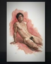 Original Watercolor Painting Male Figure Portrait Book Page  (5.5 × 8.5 inches) picture