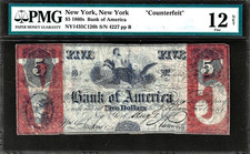 1860’s New York NY Bank Of America Obsolete Counterfeit $5 Banknote Note PMG F12 picture