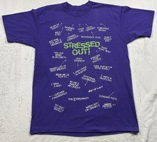Vintage Stressed Out T-Shirt Mens L (Fits Medium) All Over Print Made In USA 90s picture
