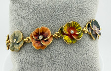 Joan Rivers Victorian Language of Flowers Gold Tone Enamel Pansy Flower Bracelet picture