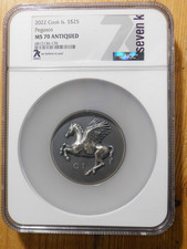2022 Cook Island Pegasos $25, 5oz Silver NGC Ms70 Antiqued - Only 555 Minted picture